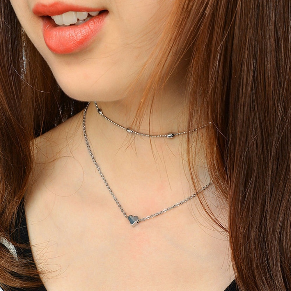 New Silver Double-Layer Heart Necklace - Picture 4 of 5